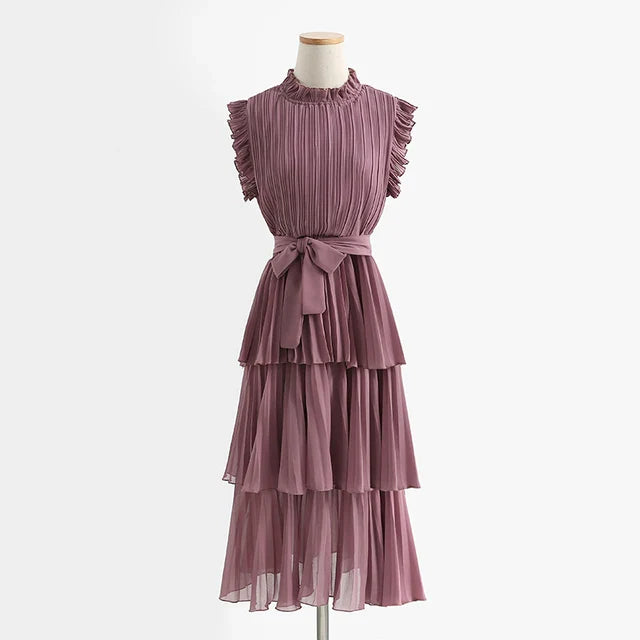 Tingfly Vrouwen Zomerjurk met Ruches en Stand Kraag