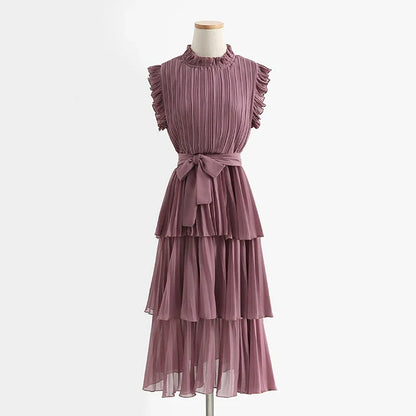 Tingfly Vrouwen Zomerjurk met Ruches en Stand Kraag