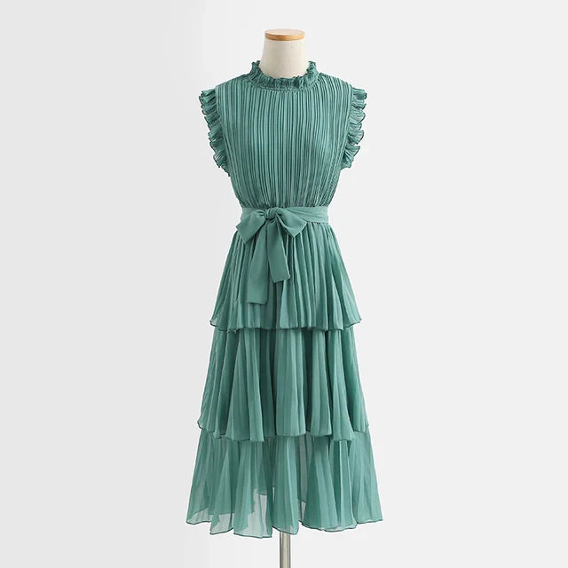 Tingfly Vrouwen Zomerjurk met Ruches en Stand Kraag