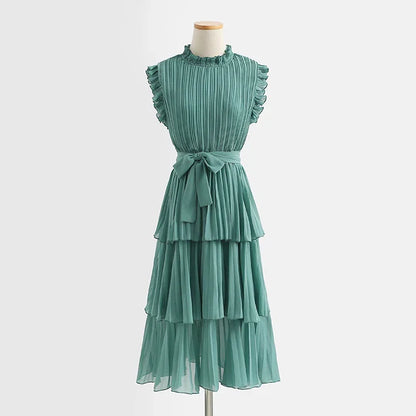 Tingfly Vrouwen Zomerjurk met Ruches en Stand Kraag
