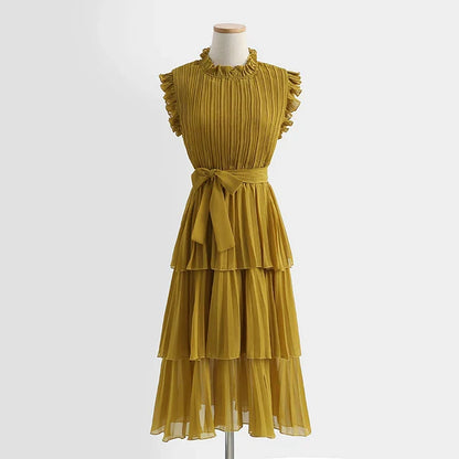 Tingfly Vrouwen Zomerjurk met Ruches en Stand Kraag