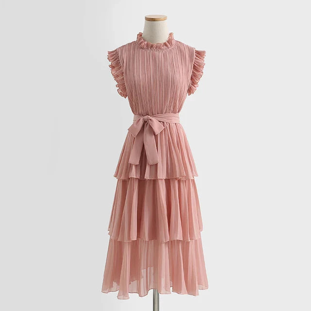 Tingfly Vrouwen Zomerjurk met Ruches en Stand Kraag