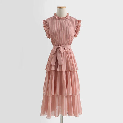 Tingfly Vrouwen Zomerjurk met Ruches en Stand Kraag