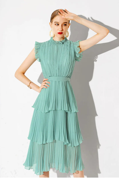 Tingfly Vrouwen Zomerjurk met Ruches en Stand Kraag