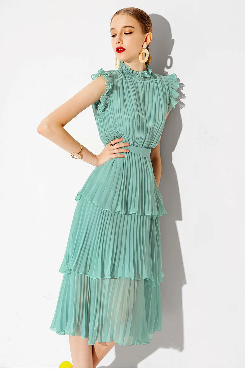 Tingfly Vrouwen Zomerjurk met Ruches en Stand Kraag