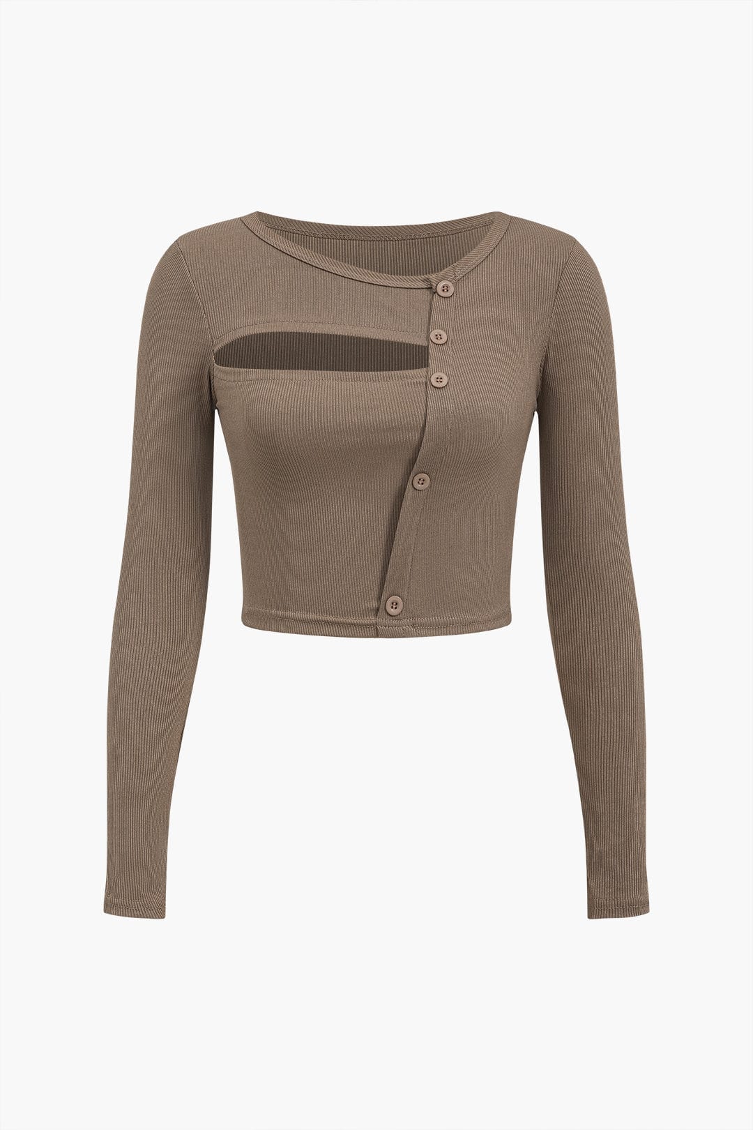 Vrouwelijk Langarmtop Asymmetrisch met Knopen en Cut-Out Details - Mode Vibes