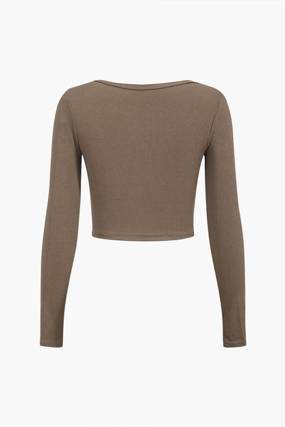 Vrouwelijk Langarmtop Asymmetrisch met Knopen en Cut-Out Details