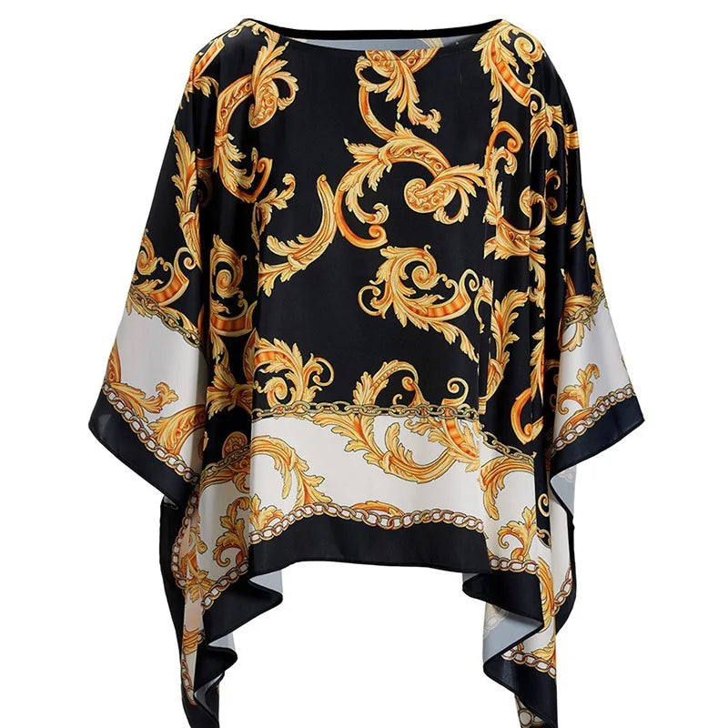 Gedrukte Ronde Hals Batwing Mouw Top voor Vrouwen
