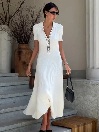 Witte Gebreide Maxi Jurk