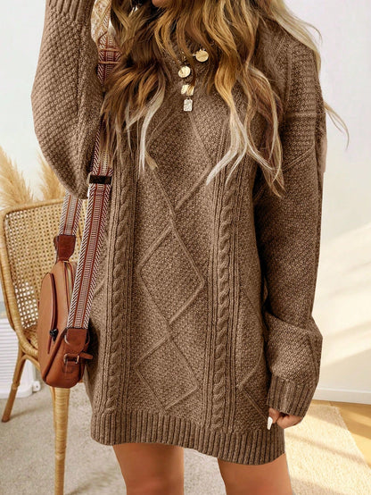 Trui jurk met kabelpatroon en ribbelafwerking