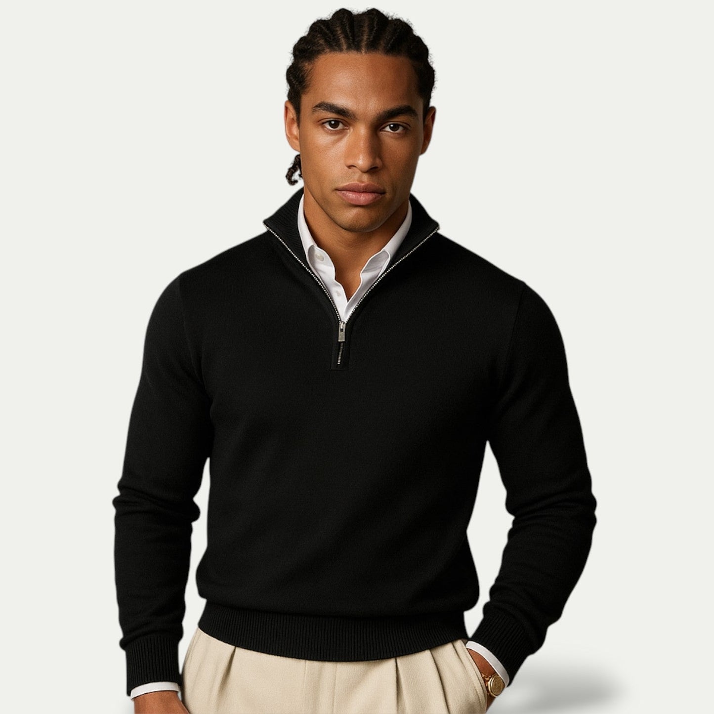 Trui van kasjmier met halve rits en slim fit