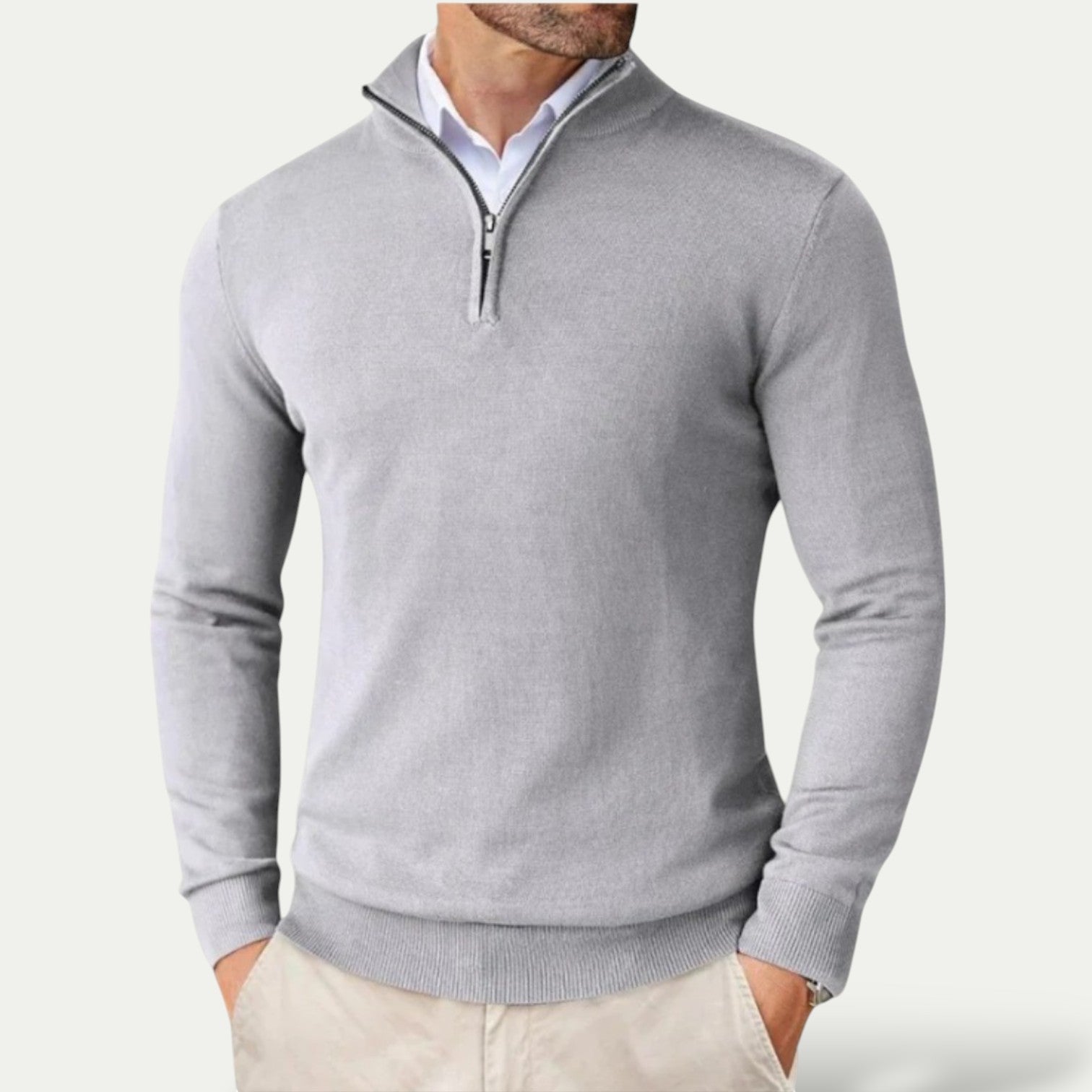 Trui van kasjmier met halve rits en slim fit