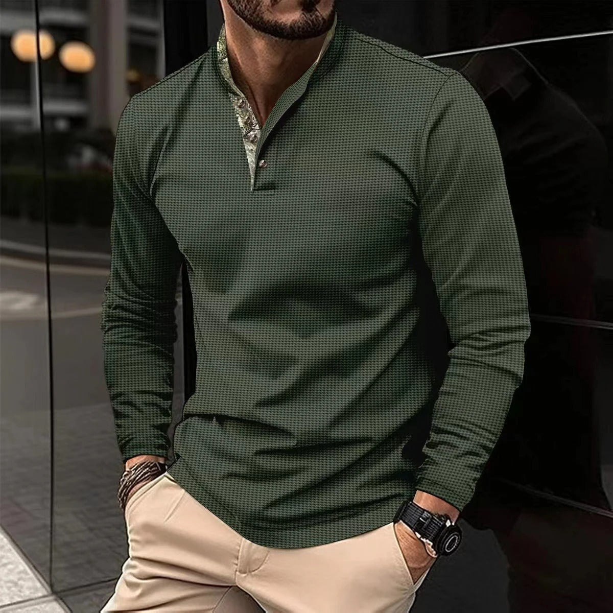 Herentrui Opstaande Kraag Frisse Look - Mode Vibes