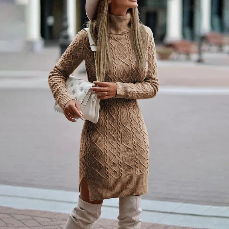 Dames Truijurk Kabeltrui Met Tailleaccent Warm en Comfortabel - Mode Vibes
