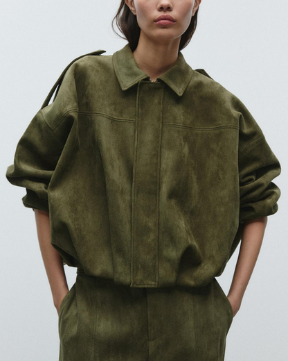 Dames Tussenjas Oversized Leren Suede Jas Comfortabel - Mode Vibes