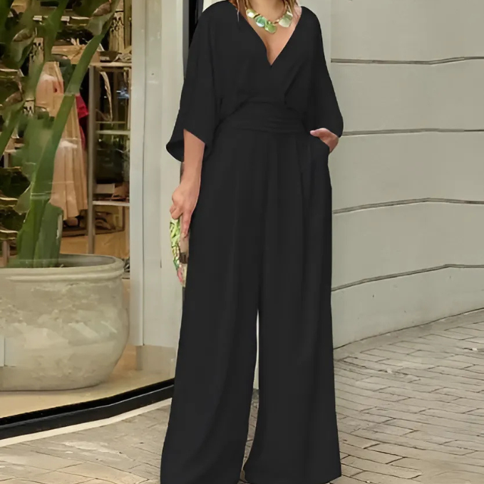 Elegante Jumpsuit met Wijde Pijpen en Vleermuismouwen