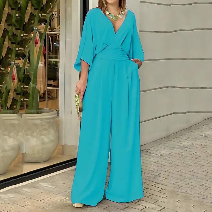 Elegante Jumpsuit met Wijde Pijpen en Vleermuismouwen