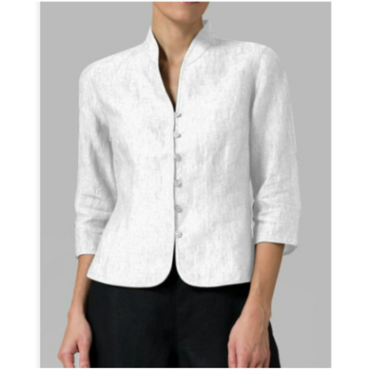 Pleun | Chambray blouse met opstaande kraag