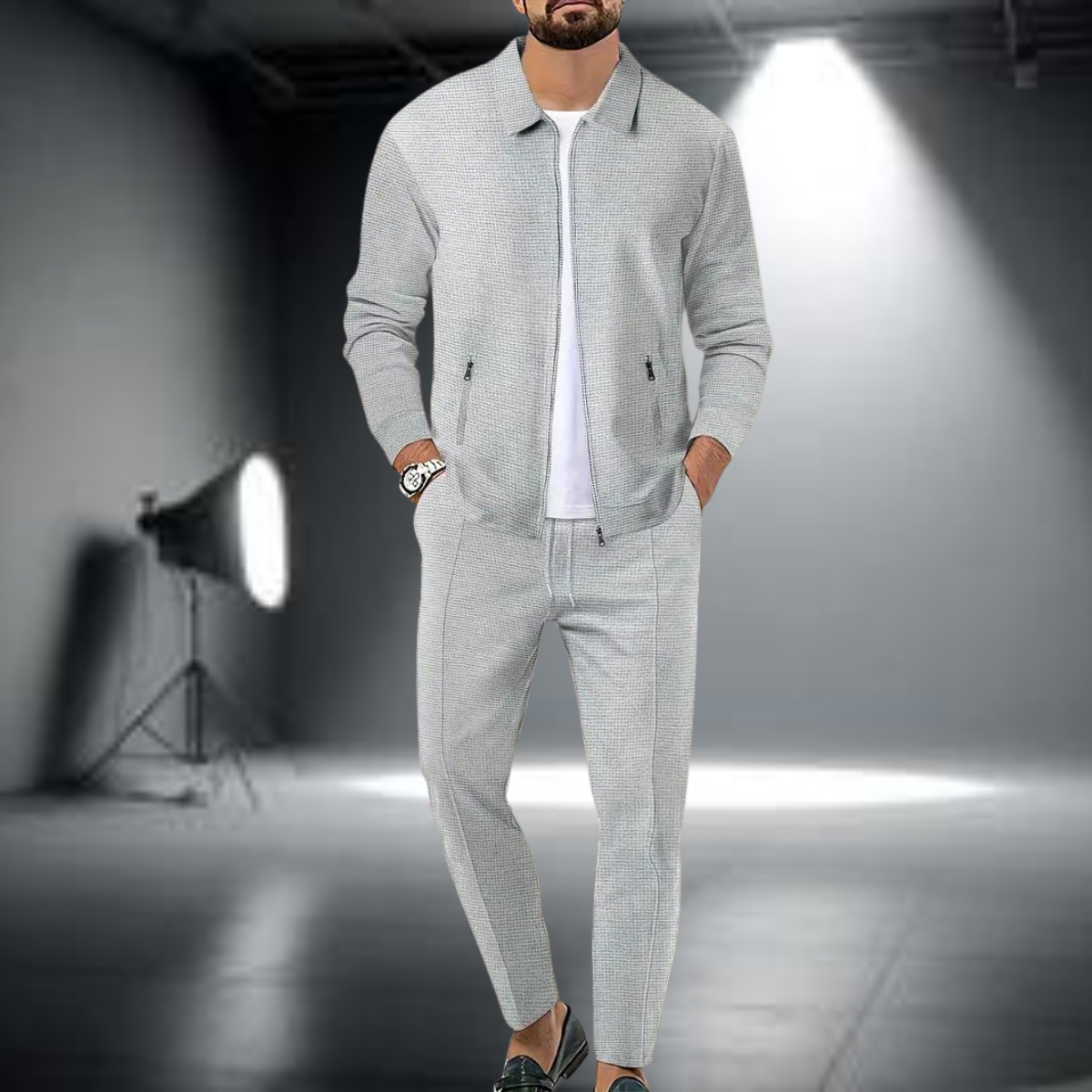 Heren Trainingspak – Stijlvol Vest met Ritssluiting en Joggingbroek, Lichtgewicht Sportset