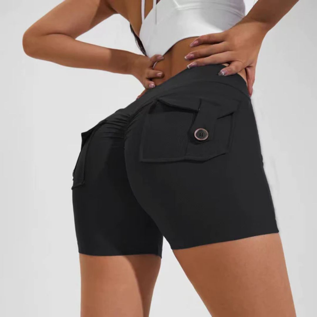 Vrouwelijke Sportshorts Hoge Taille Squat Proof Zwart