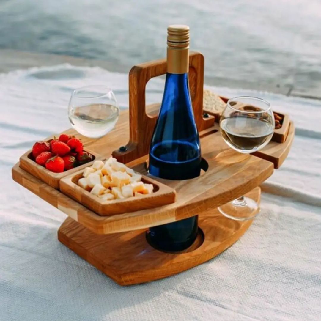 Opvouwbare Houten Wijntafel Draagbaar en Compact