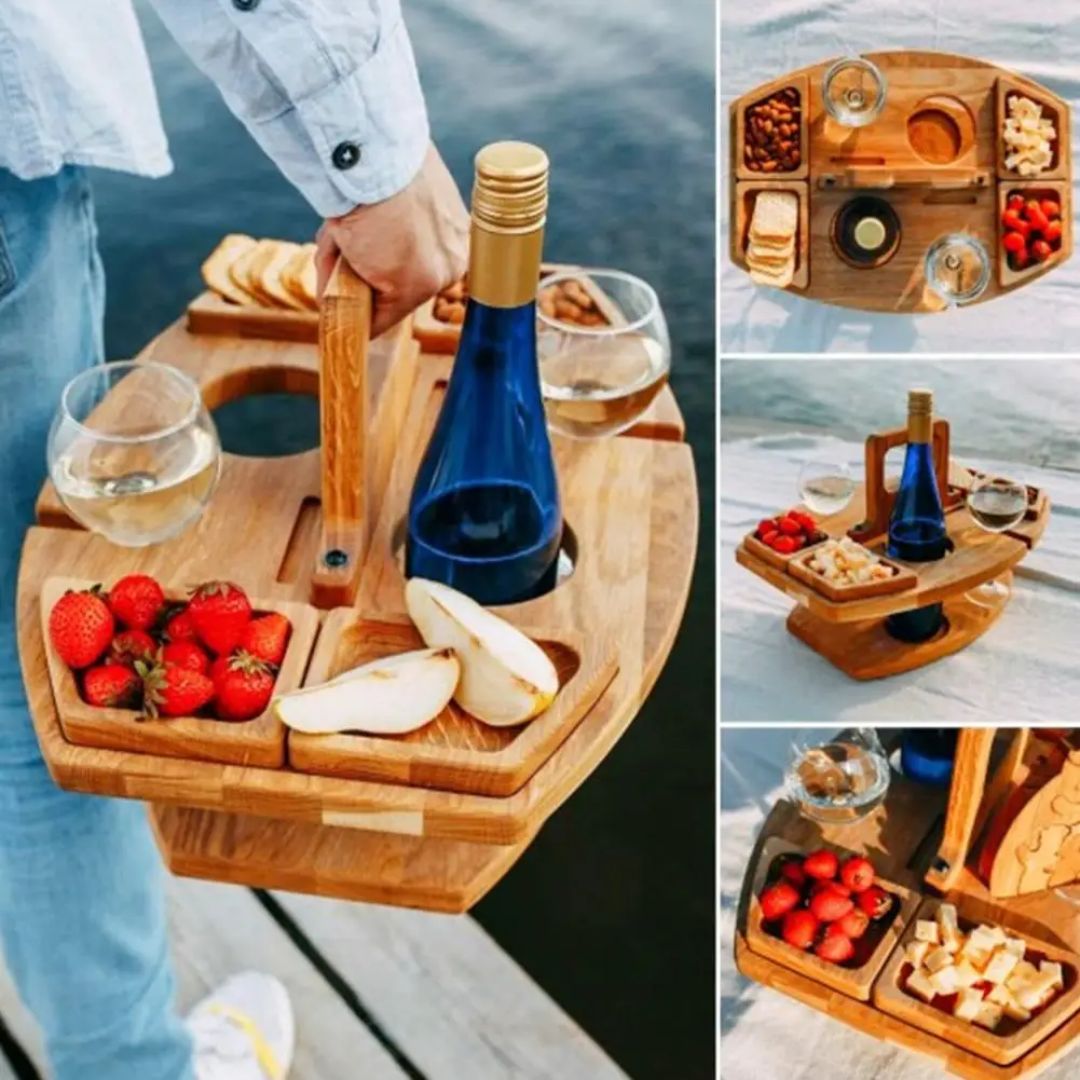 Opvouwbare Houten Wijntafel Draagbaar en Compact