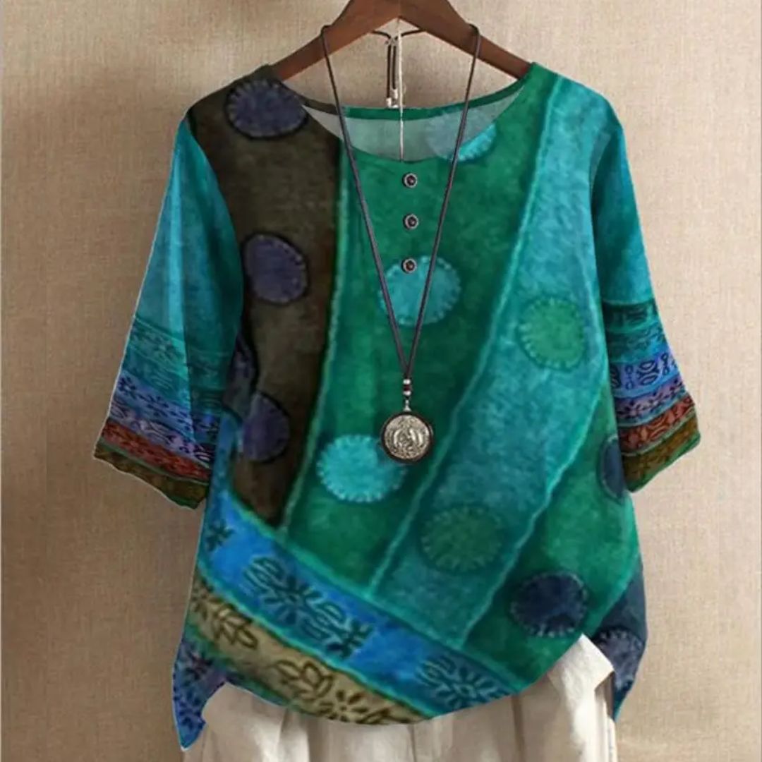 Vrouwelijke Thea Top Vintage Stijl Opvallende Look - Mode Vibes
