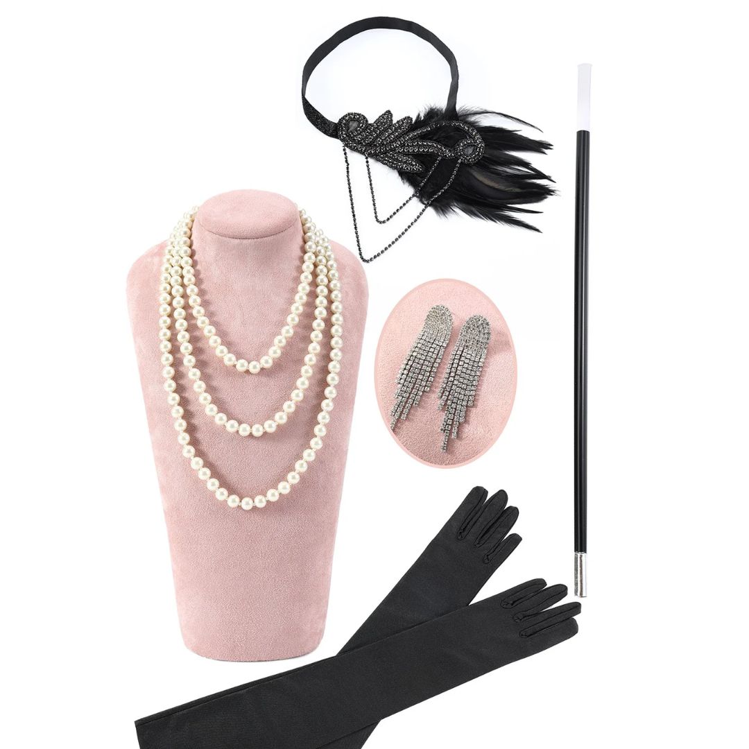 Glamour Jaren 20 Accessoires Set Zwart - Mode Vibes