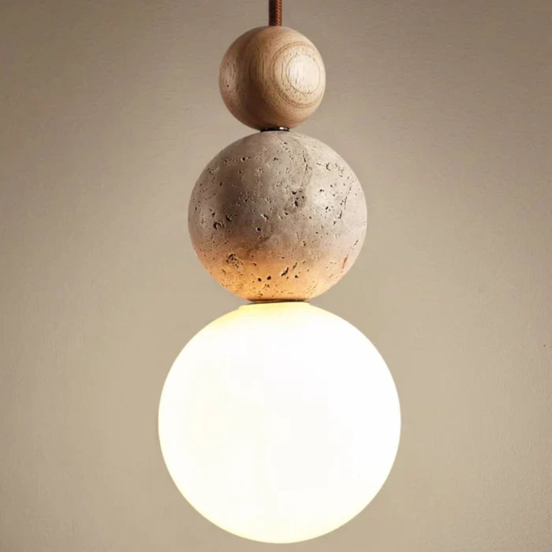 Hanglamp Travertijn en Mahonie Modern Design NaturaLuxe