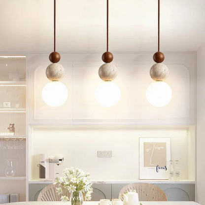 Hanglamp Travertijn en Mahonie Modern Design NaturaLuxe