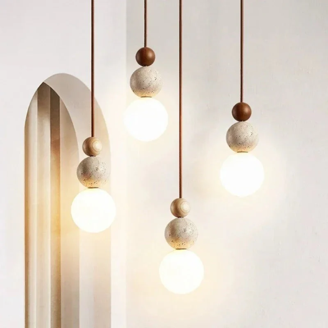Hanglamp Travertijn en Mahonie Modern Design NaturaLuxe