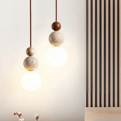 Hanglamp Travertijn en Mahonie Modern Design NaturaLuxe