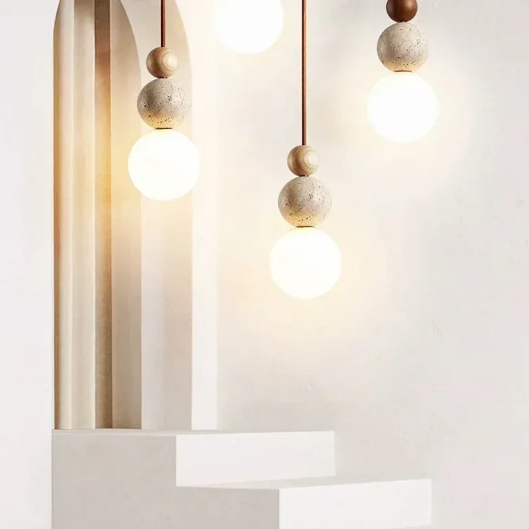 Hanglamp Travertijn en Mahonie Modern Design NaturaLuxe