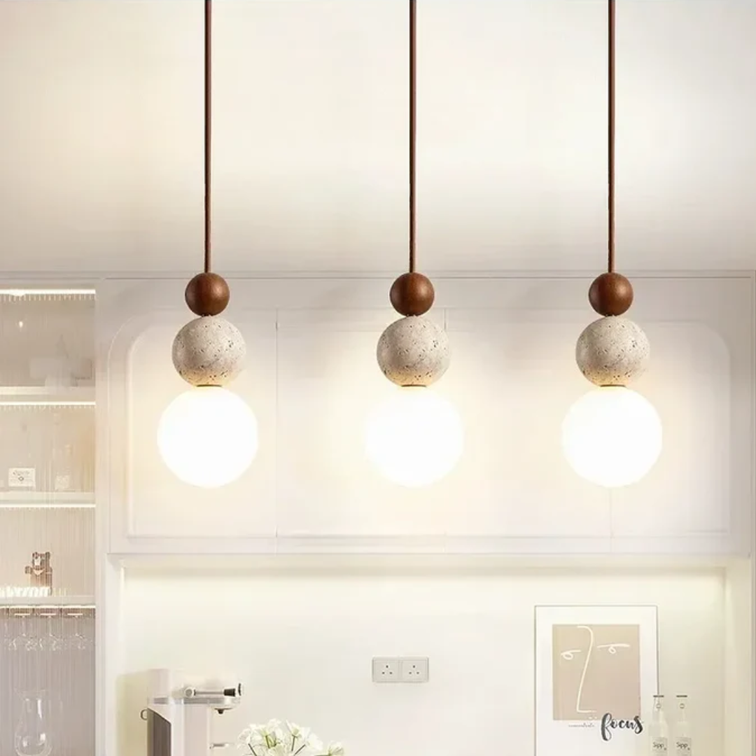 Hanglamp Travertijn en Mahonie Modern Design NaturaLuxe