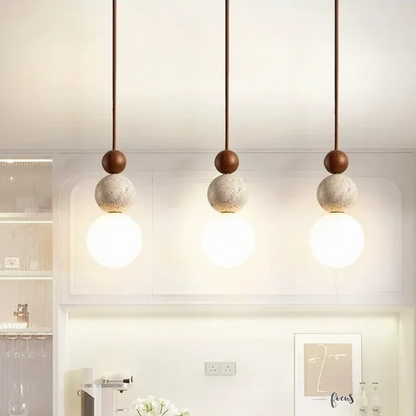 Hanglamp Travertijn en Mahonie Modern Design NaturaLuxe