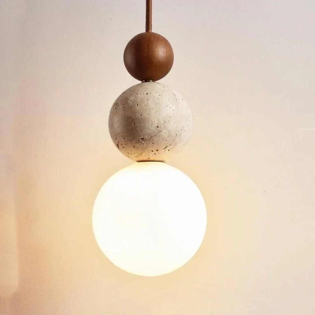 Hanglamp Travertijn en Mahonie Modern Design NaturaLuxe