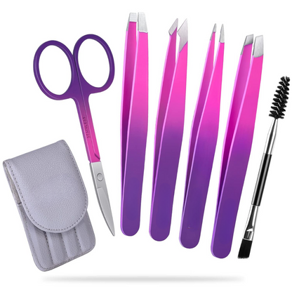 Pincet Set 6-delig voor Wenkbrauwen met Opbergtas