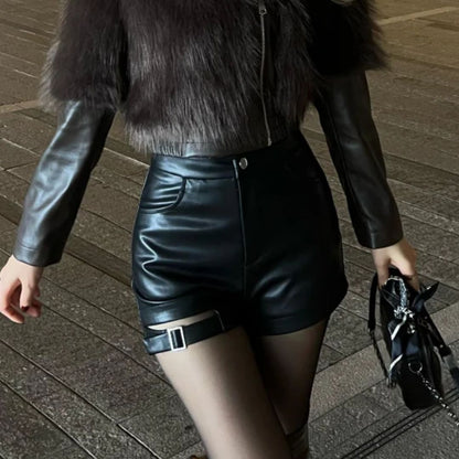 Leren Short Gotisch Stijl Donkerbruin