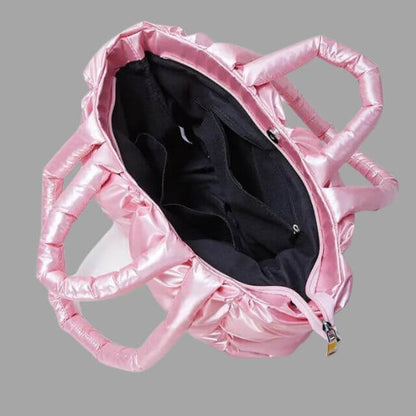 Metallic Puffer Draagtas met Ruches en Crossbodyfunctie