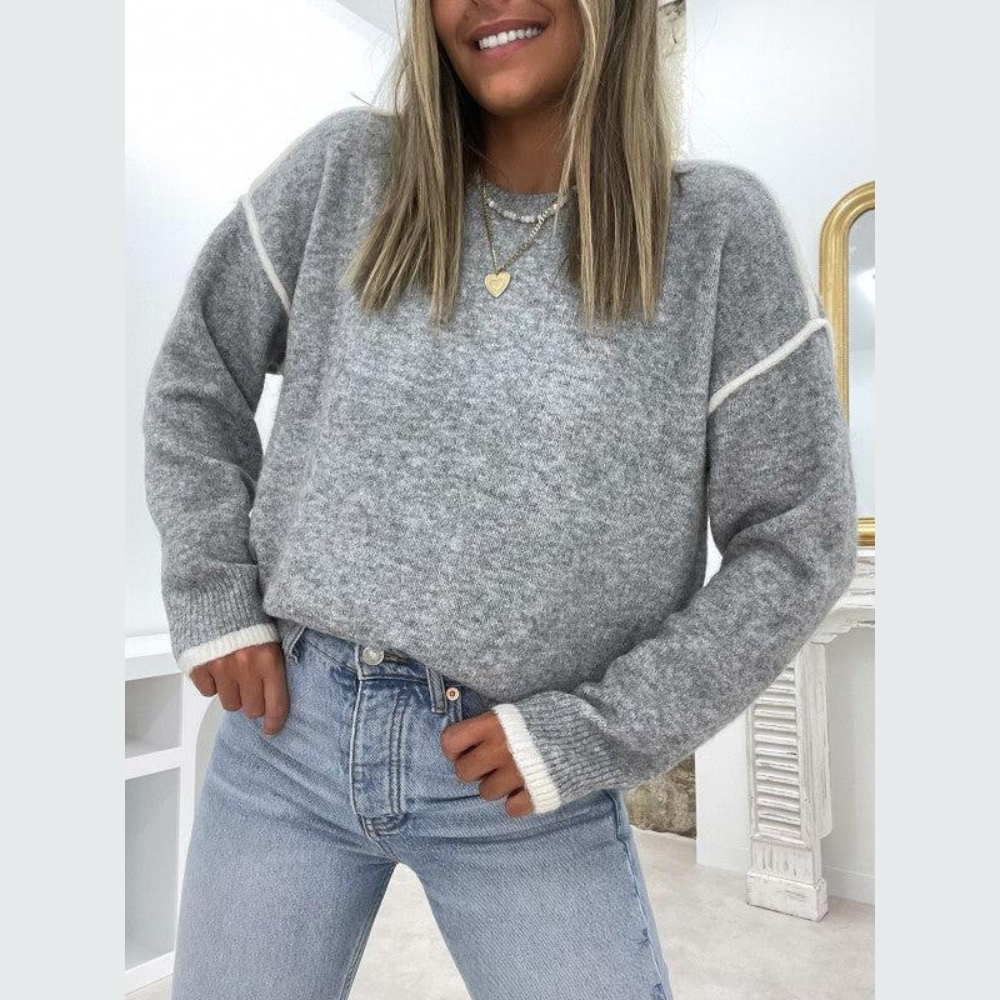 Dames Trui Grijze Ronde Hals Noorwegen Stijl - Mode Vibes