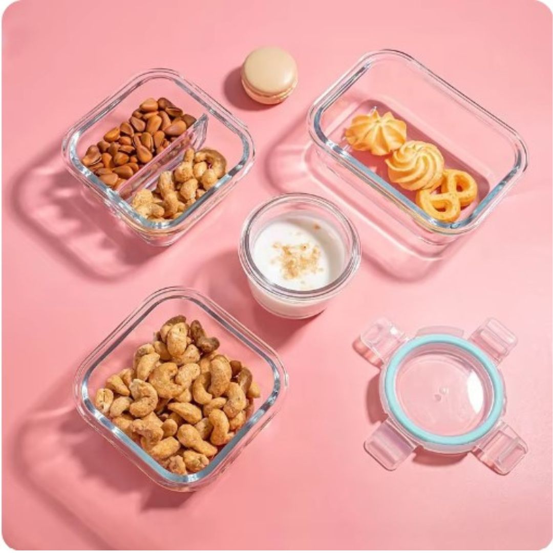 Glas Lunchbox Bento Met Deksel en Borosilicaat Glazen Bakjes