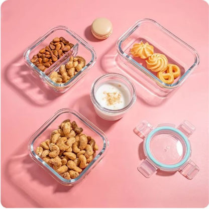 Glas Lunchbox Bento Met Deksel en Borosilicaat Glazen Bakjes