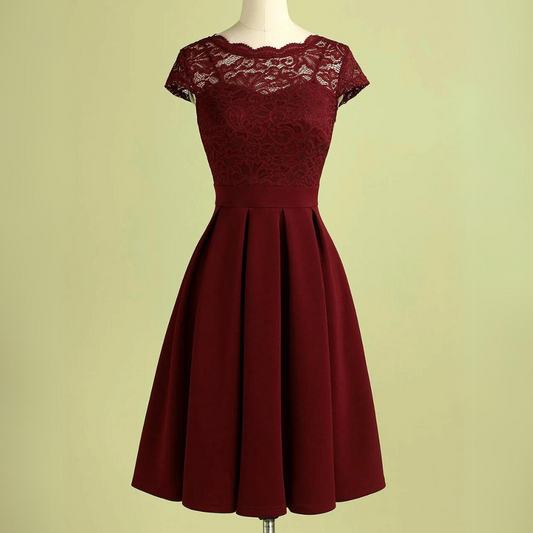 Rode Jurk met Vrouwelijke Vibe Bordeaux Vintage Stijl - Mode Vibes