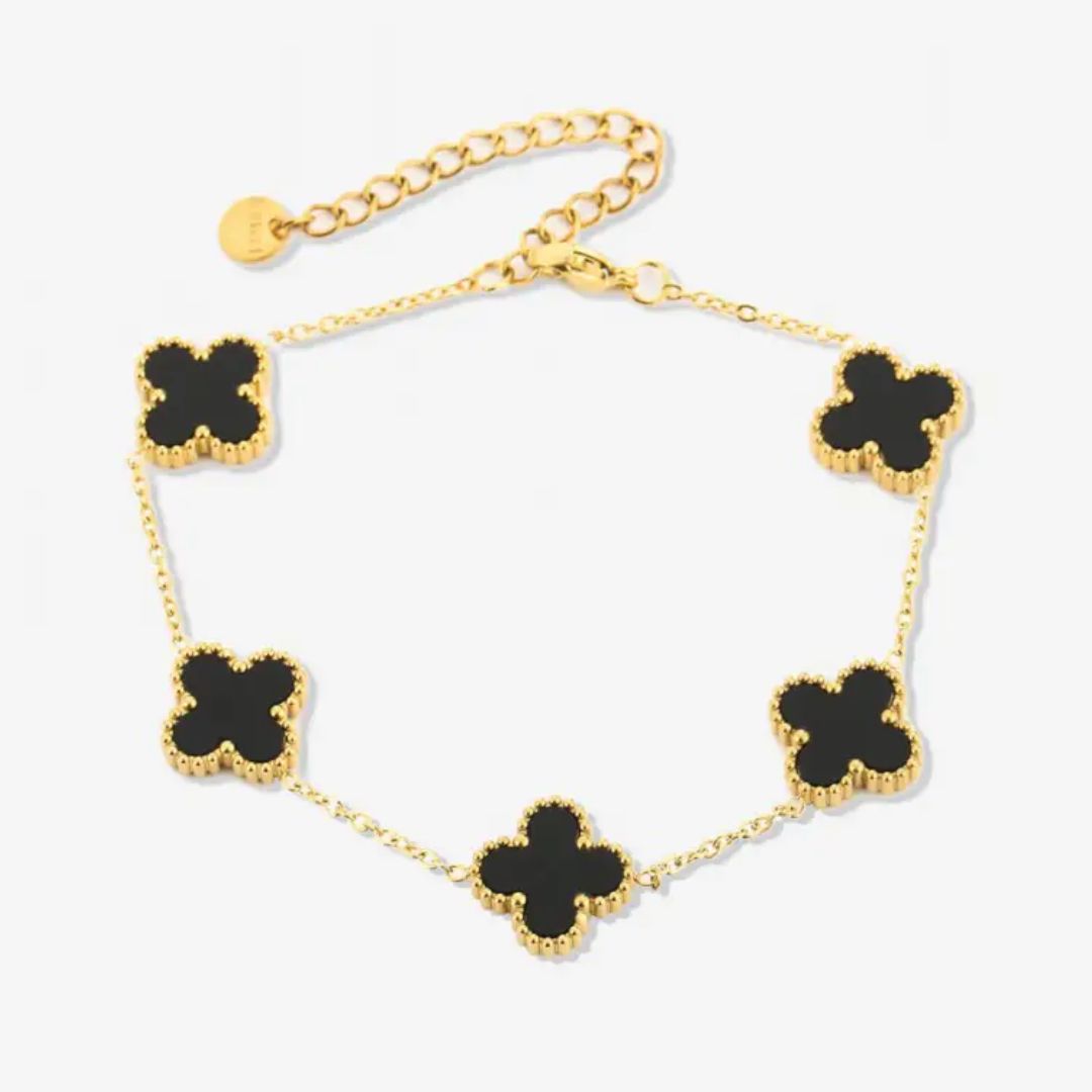 Zwarte Armband met Klaver Charme Stijlvol en Elegaat - Mode Vibes