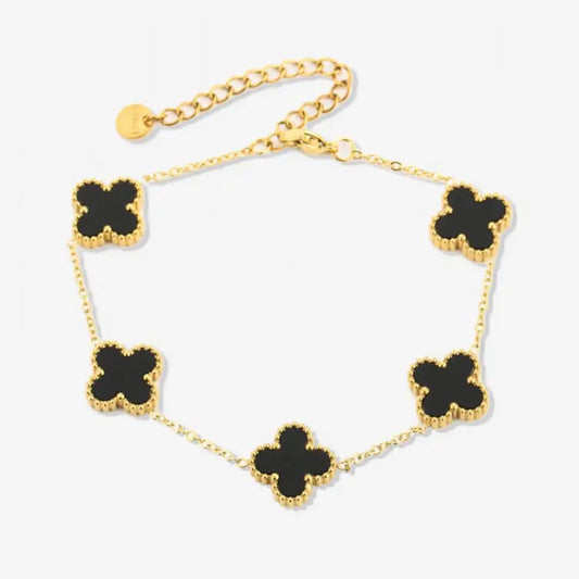 Zwarte Armband met Klaver Charme Stijlvol en Elegaat - Mode Vibes