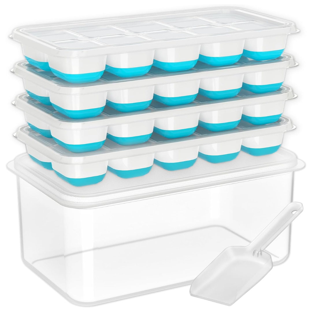 Silicone IJsblokjesvormen Set met Bak voor Eenvoudig Opbergen