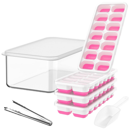 Silicone IJsblokjesvormen Set met Bak voor Eenvoudig Opbergen