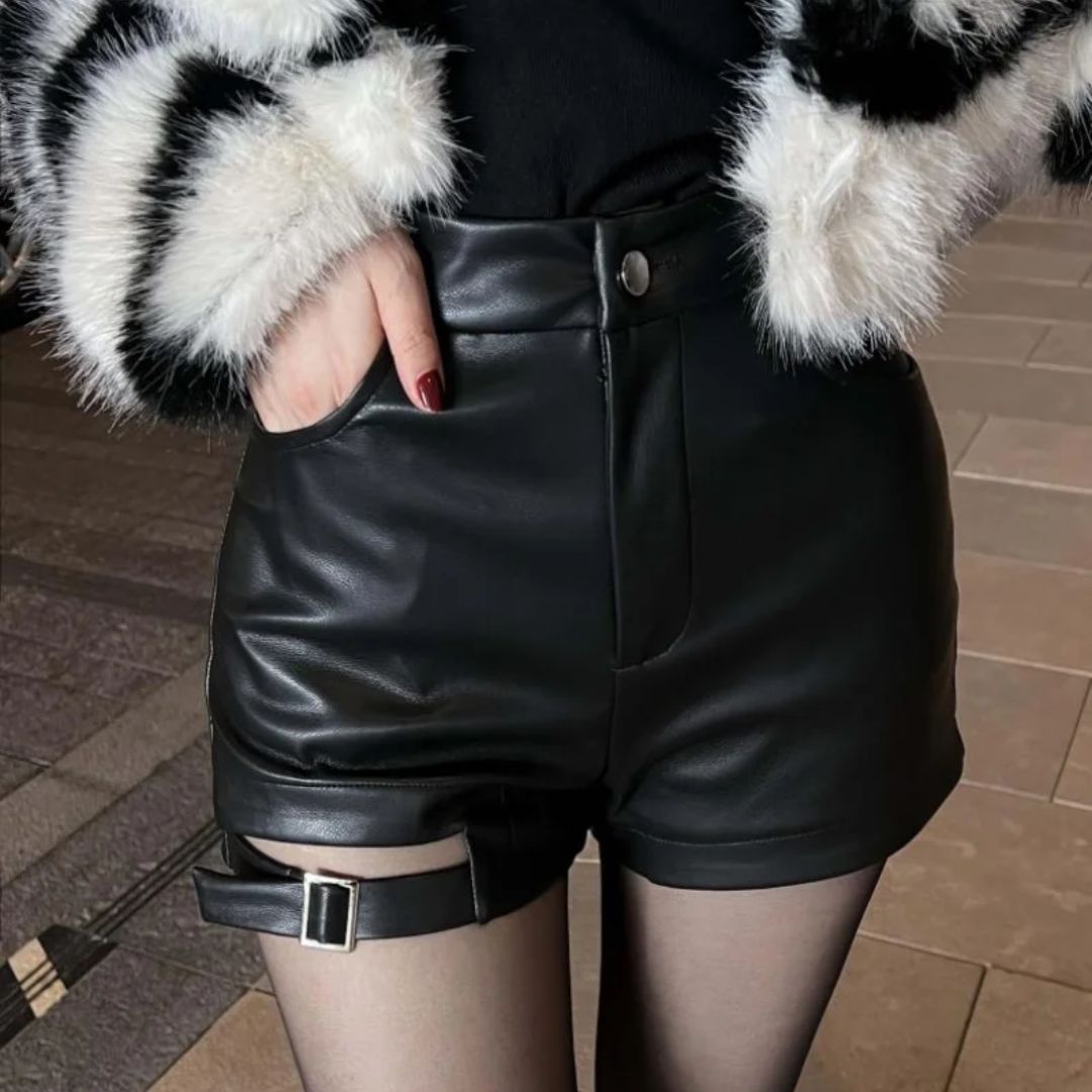 Leren Short Gotisch Stijl Donkerbruin - Mode Vibes