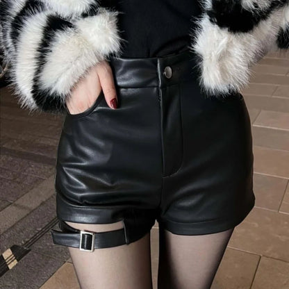 Leren Short Gotisch Stijl Donkerbruin - Mode Vibes