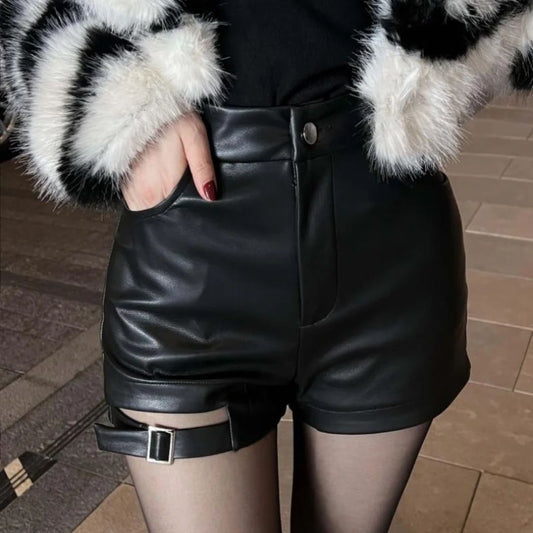 Leren Short Gotisch Stijl Donkerbruin - Mode Vibes